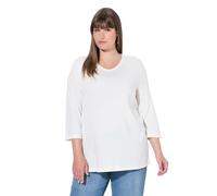 Ulla Popken Femme Grandes Tailles T-Shirt V Basic, Classic, Manches 3/4 Blanc cassé 50+ 749141200-50+