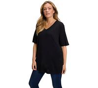Ulla Popken Femme Grandes Tailles T-Shirt V, Relaxed, Pur Coton Noir 62+ 515283 10-62+