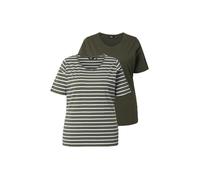 Ulla Popken Femme Grandes Tailles T-Shirts en Lot de 2, uni/Rayures, décolleté en V et Manches Courtes forêt Verte 62+ 850562200-62+
