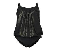 Ulla Popken Femme Grandes Tailles Tankini Effet métallisé, Base élastique et Bonnets Souples Noir 42+ 847485100-42+