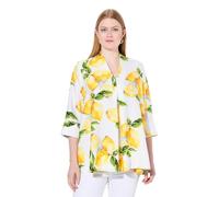 Ulla Popken Femme Grandes Tailles Tunique en Lyocell. Motif Citrons. Col Cygne et Manches 3/4. Coupe évasée Blanc Neige 58+ 838891200-58+