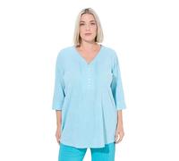 Ulla Popken Bubble-Tunika, Herzausschnitt, Biesen, 3/4-arm Tunique, Aqua Profond, 44-46 Grande Taille Femmes