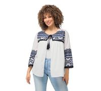 Ulla Popken Femme Grandes Tailles Veste-Chemisier avec Franges. Silhouette en A évasée. Décolleté Rond et Manches 3/4. Blanc Neige 50+ 827688200-50+
