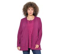 Ulla Popken Femme Grandes Tailles Veste en Molleton, Texture gaufrée, Coupe Ouverte et Manches Longues Rouge Magnolia 46+ 830275820-46+