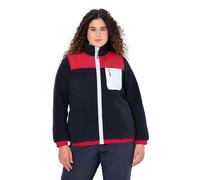 Ulla Popken Femme Grandes Tailles Veste en Polaire bouclée avec col Montant, Patchs et Fermeture éclair Double Curseur Marine 54+ 823345130-54+