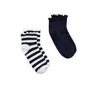 Ulla Popken Femme Lot De 2 Paires Chaussettes Courtes Avec Bords À Volants, Bleu, 41-44 EU