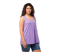 Ulla Popken Top, Zierfalten, A-Linie, Rundhals, Ärmellos, Modal Haut à col Rond avec Rides, Bleu Lilas, 54-56 Grande Taille Femmes