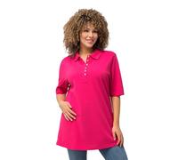 Ulla Popken Femme Polo, T-Shirt doté d'une Patte de Boutonnage en Velours, Collection Basic, col Polo, Coton Rose Vif Magenta 66+ 637297528-66+