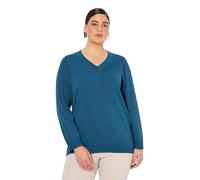 Ulla Popken Femme Grandes Tailles Pull V, Maille Fine, Manches Longues Bleu Vert 46+ 791606768-46+