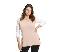 Ulla Popken Femme Pullunder, Tiefer V-Ausschnitt, Seitenschlitze, Ärmellos Pull-Over, Beige, 52-54 EU