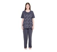 Ulla Popken Femme Pyjama 2 pièces, Pantalon + Haut à Fleurs avec Broderie, décolleté Rond et Manches Courtes Gris foncé 42+ 842589102-42+