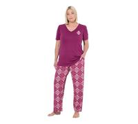 Ulla Popken Femme Pyjama 2 pièces (Pantalon + T-Shirt), Motif Losanges, décolleté en V et Manches Courtes Fuchsia Rose 42+ 840320824-42+