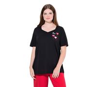 Ulla Popken T-Shirt de Pyjama pour Femme, avec cœurs, Manches mi-Longues, Noir, 44-46