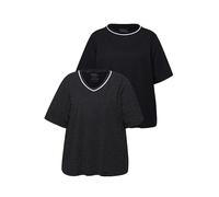 Ulla Popken Pyjama-Shirts, 2er-Pack, Punkte/Uni, Halbarm Haut de Pijama, Noir, 44/46 FR Femmes