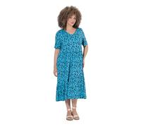 Ulla Popken Femme Grandes Tailles Robe en Jersey. Coupe évasée avec Volants. Décolleté V, Manches Courtes Aqua foncé 66+ 836102730-66+