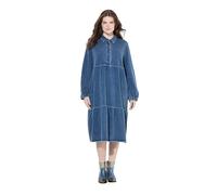Ulla Popken Femme Grandes Tailles Robe en Molleton à Volants, col Chemise et Manches Longues, Coupe évasée Denim Indigo 42+ 840972730-42+