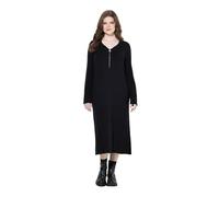 Ulla Popken Rippjersey-Midikleid, Zipper, A-Linie, V-Ausschnitt, Langarm Robe, Noir, 48-50 Femmes