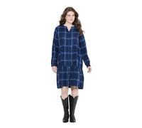 Ulla Popken Femme Grandes Tailles Robe à Carreaux, Volant à la Base, col Tunisien et Manches 3/4, Coupe évasée Marine 54+ 840929130-54+