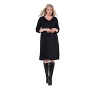 Ulla Popken Femme Grandes Tailles Robe midi évasée en Molleton, col en V et Manches 3/4 Noir 54+ 843326100-54+