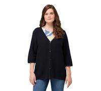 Ulla Popken Femme Short Feminin with Button Panel Cardigan, Marine, 44-46 EU