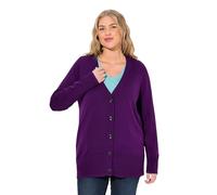 Ulla Popken Femme Strickjacke, V-Ausschnitt, Knopfleiste, Feinstrick Cardigan, Violet Foncé, 60-62 EU