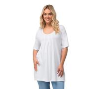 Ulla Popken Femme T-Shirt, A-Linie, Rundhals, Halbarm, Zier Falten, Blanc Neige, 52-54 EU