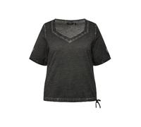 Ulla Popken Femme T-Shirt à Manches Courtes, avec étoile métallique. Décolleté en Forme de cœur et Ruban à froncer. Gris Graphite 46+ 830325100-46+