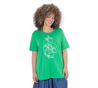 Ulla Popken Femme T-Shirt en Modal mélangé, Motif Citrons, décolleté Rond et Manches Courtes, Coupe évasée Vert Gazon 62+ 847929447-62+
