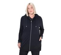 Ulla Popken Femme Veste Oversize en Molleton, Passepoil Fantaisie, Capuche et Fermeture à glissière à Double Sens Noir 54+ 842791100-54+
