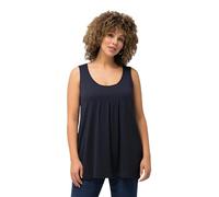Ulla Popken, Femmes Grandes Tailles Top Plissé A-Line Col Rond sans Manches Modal, Bleu Marine, 56/58 FR