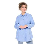 Ulla Popken Hemdbluse, Blütenstickerei, A-Linie, Hemdkragen, Langarm Chemisier, Bleu Clair, 50-52 Femmes