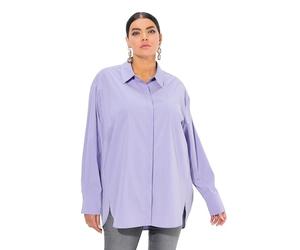 Ulla Popken Hemdbluse, Perlmuttknöpfe, Oversized, Hemdkragen, Langarm Maillot de Tunique, Lavande, 54-56 Femmes