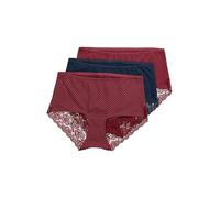 Ulla Popken Hipster, 3er-Pack, Spitzen-einsatz Slips, Rouge Bordeaux, 58-60 Femmes