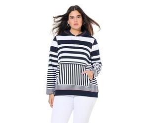 Ulla Popken Hoodie, Gestreift mit Känguru-Tasche Sweat à Capuche rayé avec Poche Kangourou, Encre Bleue, 48-50 Grande Taille Femme