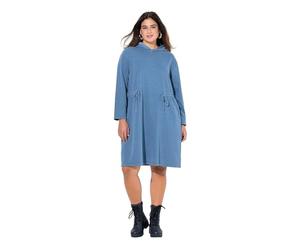 Ulla Popken Hoodiekleid, A-Linie, Sweat, Kapuze, Raffbänder, Langarm Robe, Bleu, 62-64 Femmes