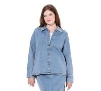 Ulla Popken Jeans-shaket, Hemdkragen, Langarm, Biobaumwolle Vestes et Blazers d'intérieur, Bleu Denim, 50-52 Femmes