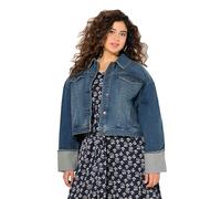 Ulla Popken Jeansjacke, Fransen, Hemdkragen, Breiter Ärmelumschlag Blazer, Lavable en Machine, 50-52 Femme