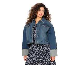 Ulla Popken Jeansjacke, Fransen, Hemdkragen, Breiter Ärmelumschlag Blazer, Lavable en Machine, 50-52 Femme