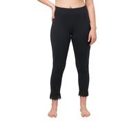 Ulla Popken Legging 7/8 pour Femme en Coton Bio avec Ourlet en Dentelle Noir Taille 58/60, Noir, 58-60