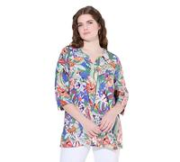 Ulla Popken Leinenmix-Bluse, A-Linie, Tunika-Ausschnitt, 3/4-arm Tunique, Bleu Ciel, 62-64 Femmes