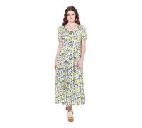 Ulla Popken Leinenmix-maxikleid, Rundhals, Halbarm, Taschen Robe, Jaune Soleil, 48-50 Femmes