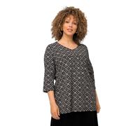 Ulla Popken Linie, Zierfalten, V-Ausschnitt, 3/4-arm T-Shirt, Ligne A, Plis décoratifs, col en V, Manches 3/4, Noir, 50-52 Femmes