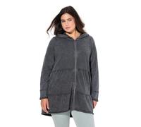 Ulla Popken Long-hoodiejacke, Vintage-Look, A-Linie, Kapuze Maillot de survêtement, Gris Graphite, 62-64 Femme