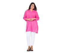 Ulla Popken Longbluse, Krepp, Stehkragen, V-Ausschnitt, 3/4-arm Chemisier Long Montant et col en V, Manches 3/4, Rose, 58-60 Grande Taille Femmes