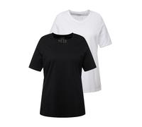 Ulla Popken Lot de 2 T-Shirts, col en V, Demi-Manches, Coton Biologique, Noir, 56-58 Femme