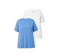 Ulla Popken Lot de 2 t-Shirts Grandes Tailles pour Femme - Col en V - Manches mi-Longues - Coton Biologique, Blanc cassé, 54-56