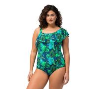 Ulla Popken Maillot de Bain avec Bonnets Souples. Imprimé Jungle et Triple Bretelle à Droite. Volant Tout Autour du décolleté. Jeans Bleu 44 827540763-42