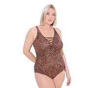 Ulla Popken Maillot de Bain Grande Taille pour Femme Petra, Lacets, léopard, Caramel foncé, 46