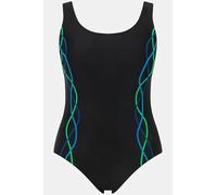 Ulla Popken Femme Maillot de Bain, Pipings, Bande sous la Poitrine, Doublure Avant Pièce, Noir, 60