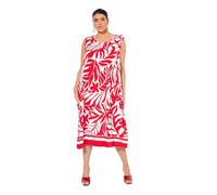 Ulla Popken Midikleid, Blätter, Geraffter Rundhals, Ärmellos Robe midi, Rouge Fluo, 48-50 Femmes